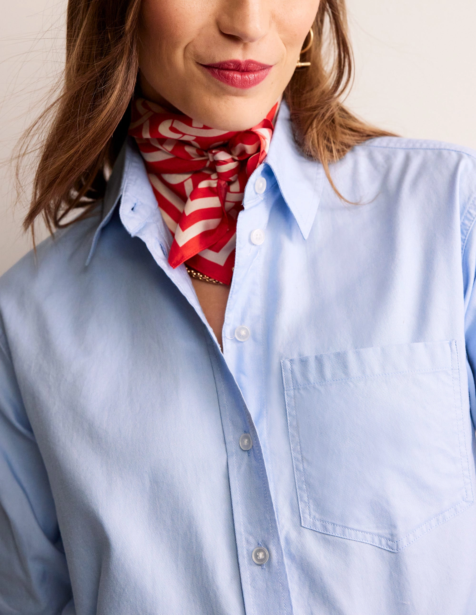 Connie Relaxed Cotton Shirt-Blue Oxford Non Iron Fabric Winter Wardrobe