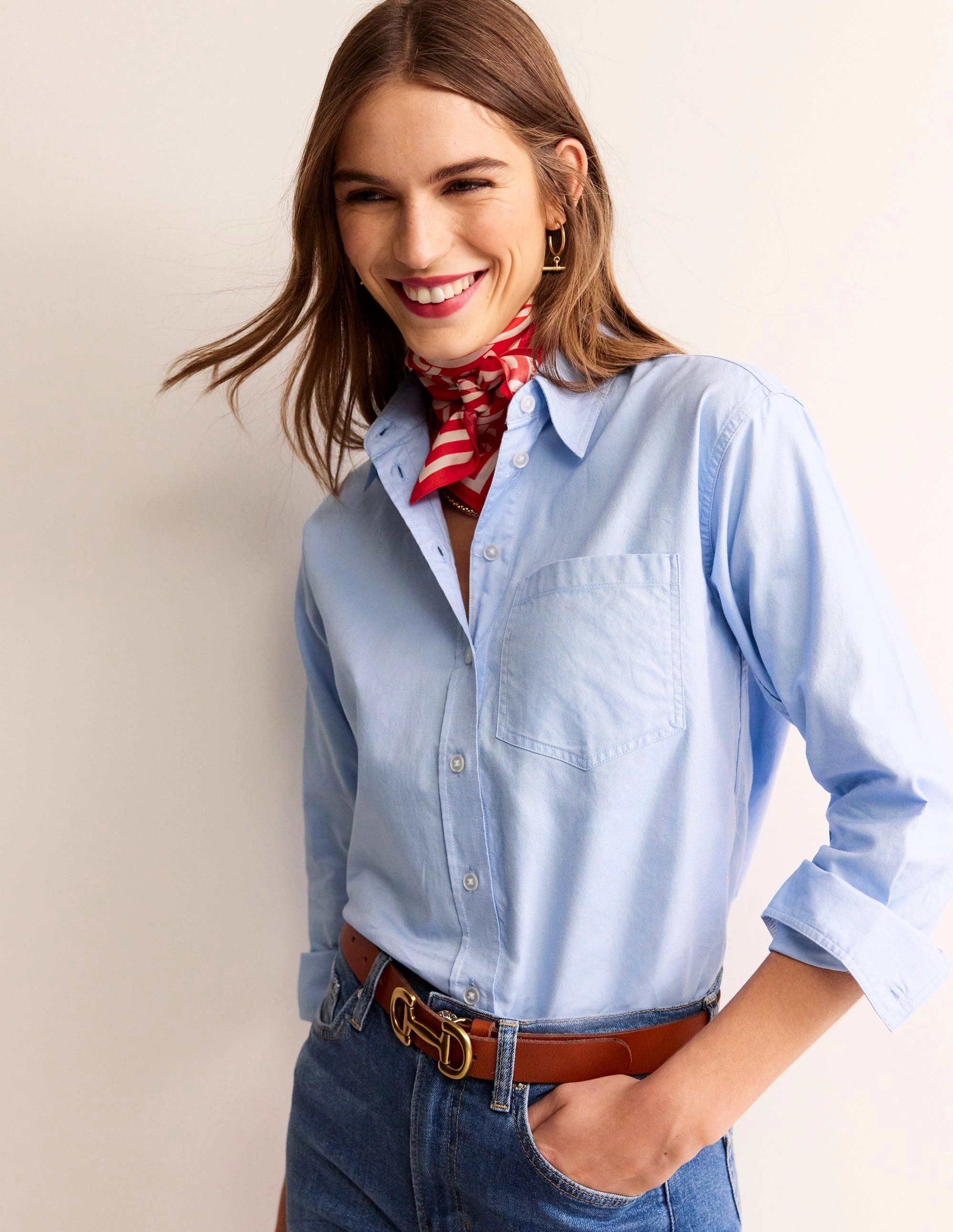Light Reflective Printing QuickDryTech Connie Relaxed Cotton Shirt-Blue Oxford