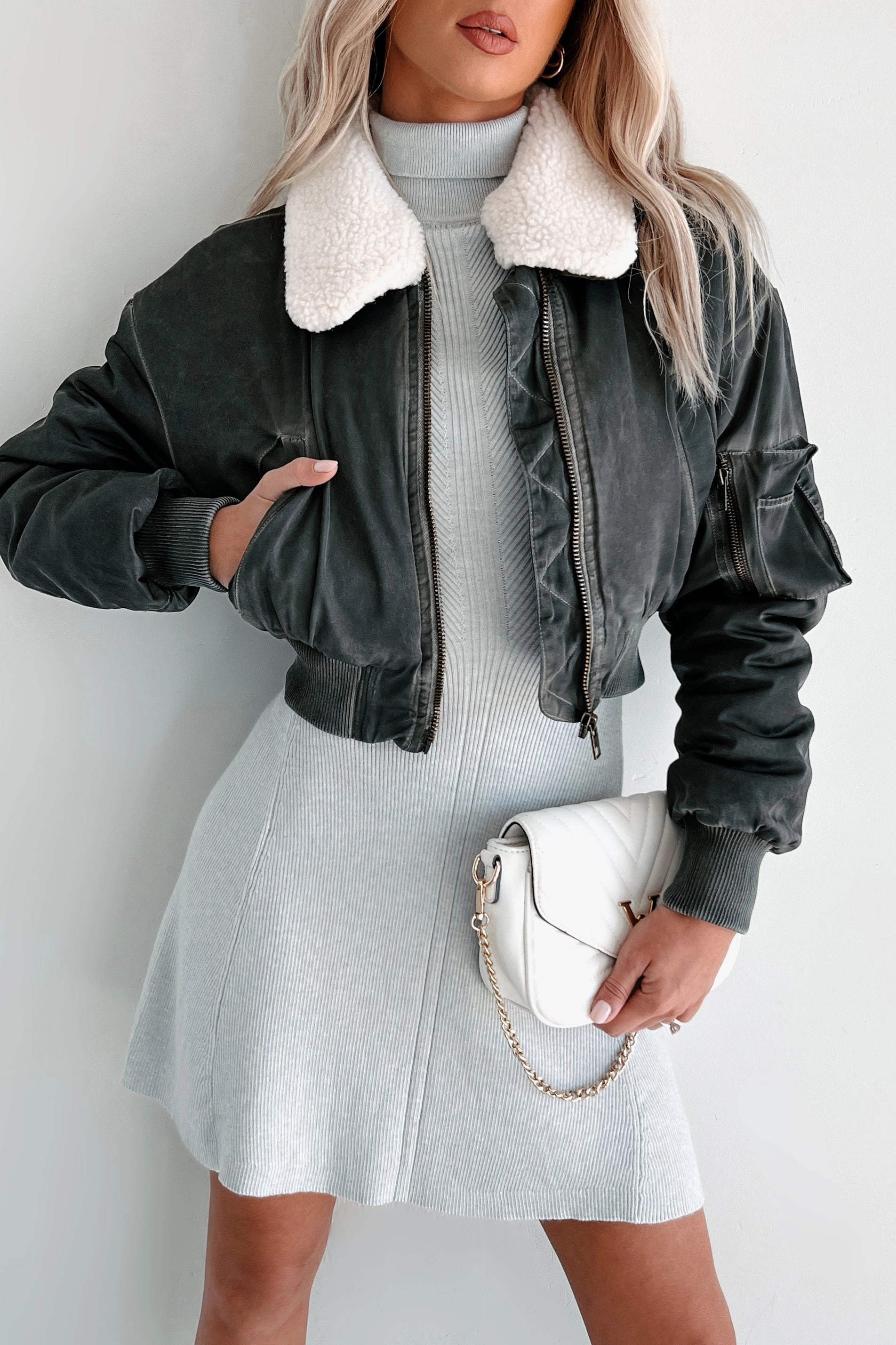 Fashionable Flight Path Aviator Crop Jacket (Dark Grey) Lightweight Design