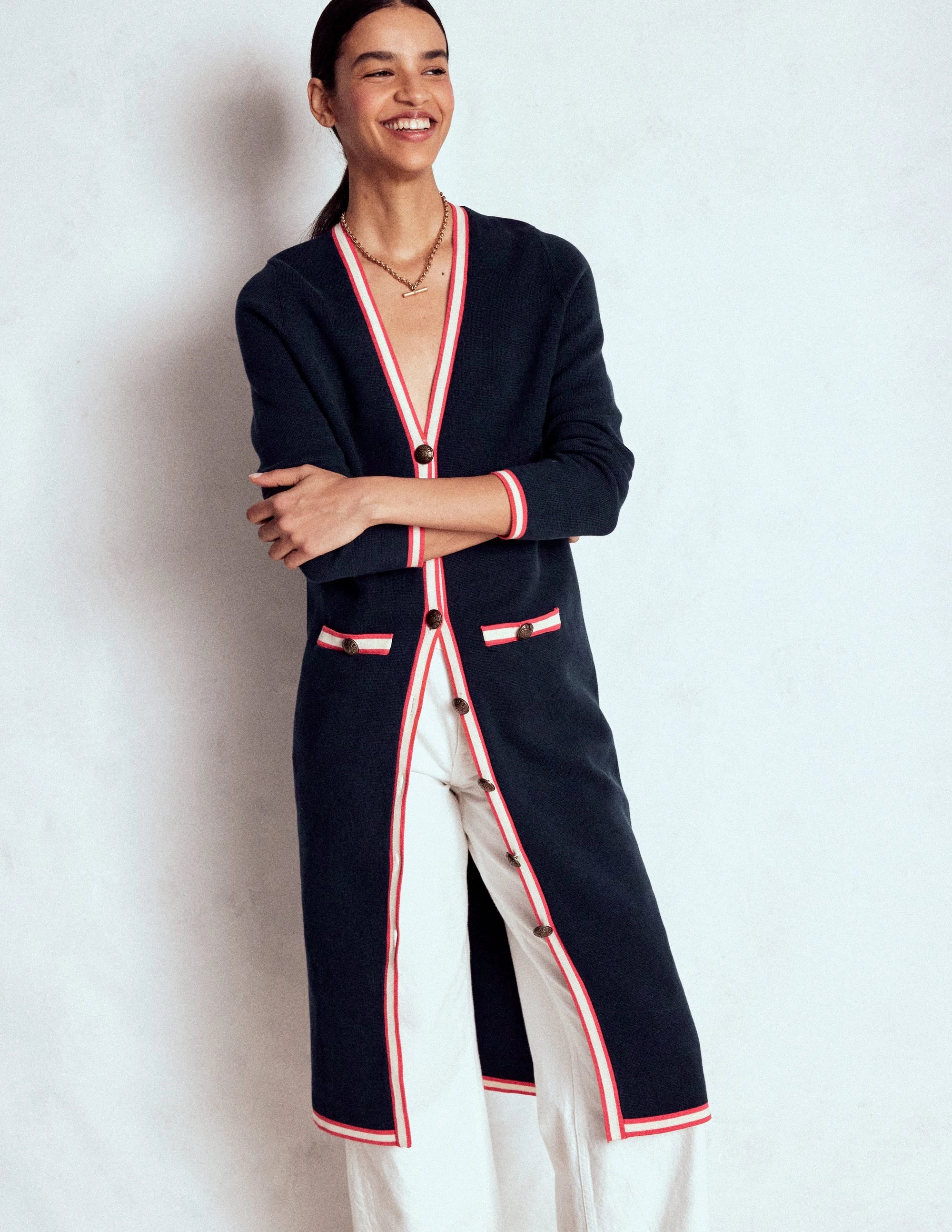 Holly Longline Jacket-Navy Lightweight Knit Drop Shoulder Design