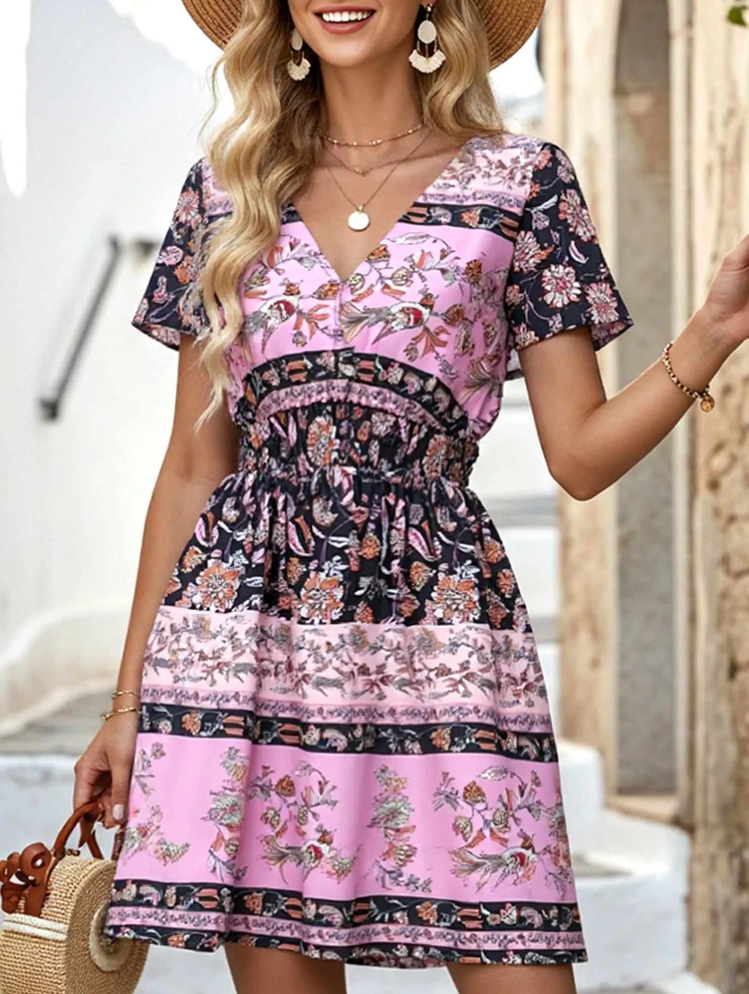 Ethnic Bohemian Print Midi Dress ??Casual Flowing Summer Dress Romantic dinner wear