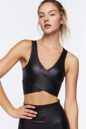 Faux Leather Longline Sports Bra