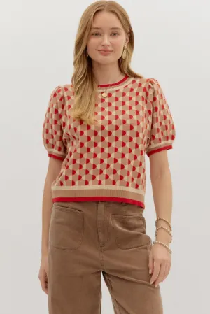 BioBased Fiber Fawn Argyle Short Sleeve Sweater in Camel