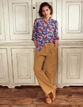 Fay Smocked Jersey Shirt-Multi, Painterly Meadow Ventilation Panel Garment Washed Softness