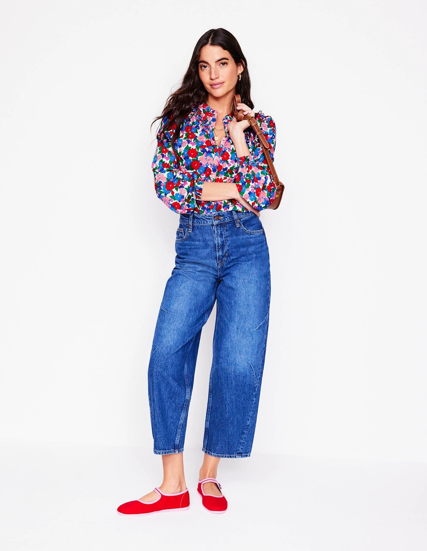 Temperature Regulating Fabric Fay Smocked Jersey Shirt-Multi, Painterly Meadow