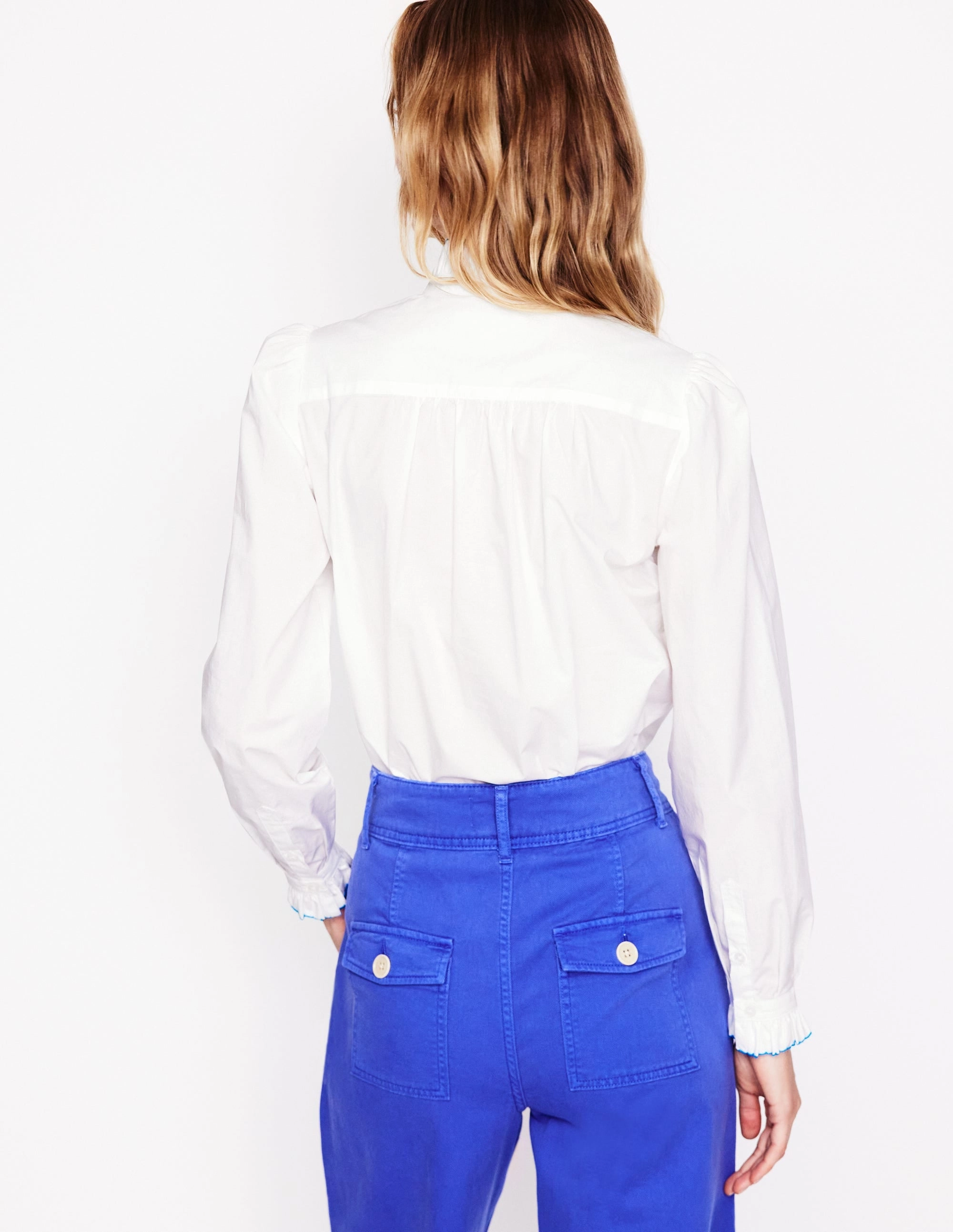 EcoFriendlyBlend Felicity Cotton Blouse-White, Multi Stitch