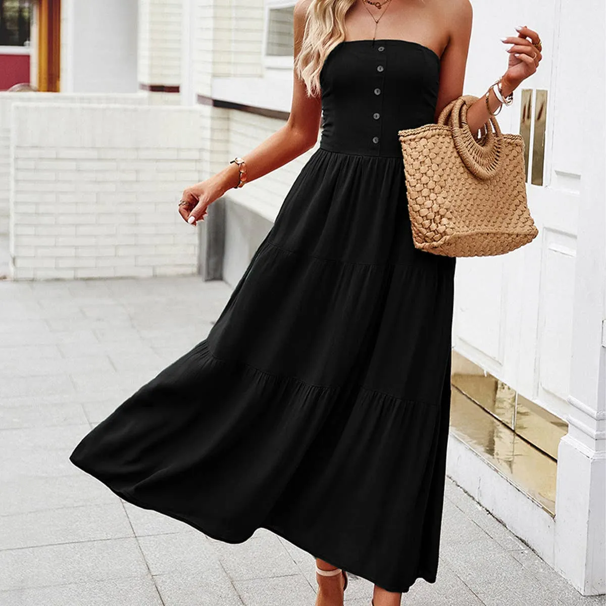 Cloud Light Cool Draping COTTON STRAPLESS DRESS_CWDMD1534
