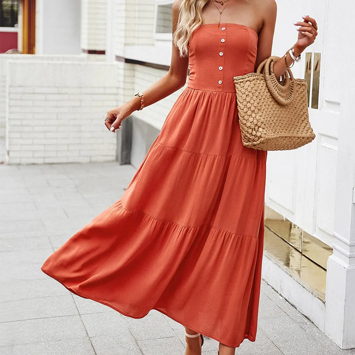 Petite-Size Travel Edge COTTON STRAPLESS DRESS_CWDMD1534
