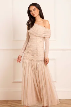 Minimal Aesthetic Gigi Dot One-Shoulder Rouched Gown