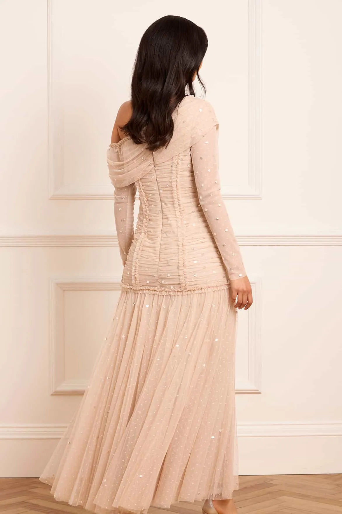 Gigi Dot One-Shoulder Rouched Gown Pose Glow Chic Statement