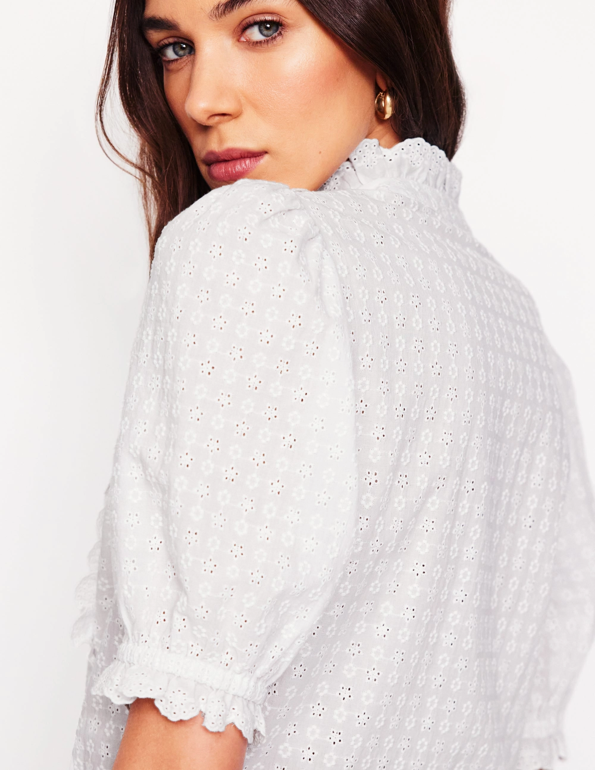 Eco Friendly Blend Feminine Cotton Blouse-White