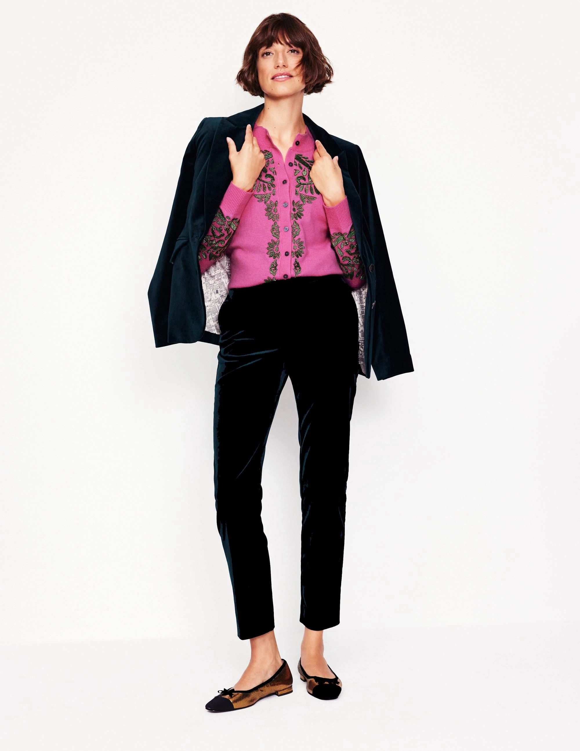 Essential Comfort Layered Stitch Detail Fenella Embellished Cardigan-Party Pink