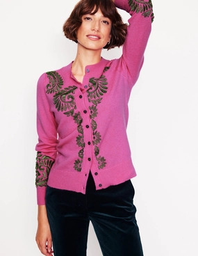 Layered Stitch Detail Fenella Embellished Cardigan-Party Pink