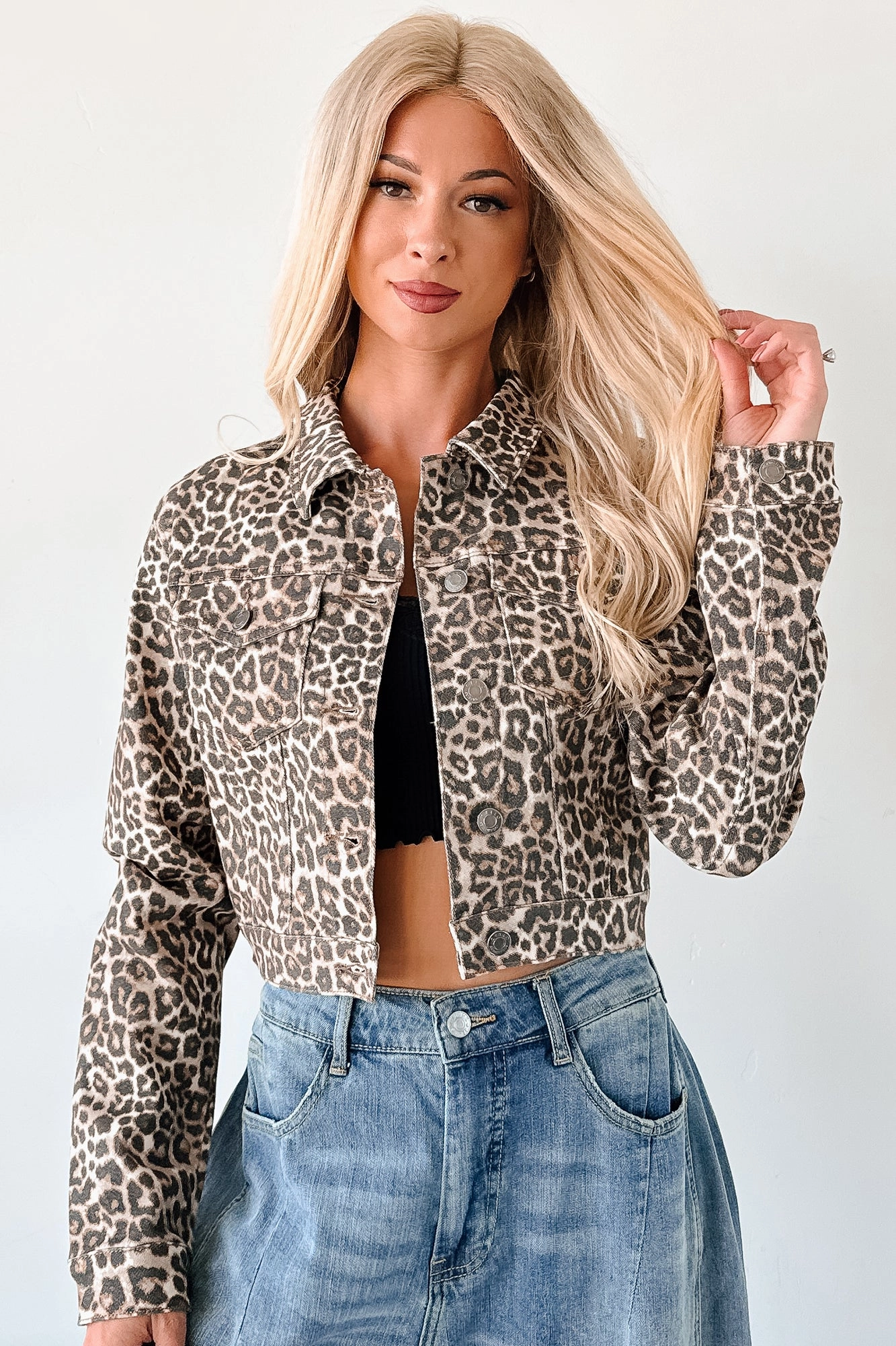 Fierce By Nature Cropped Denim Jacket (Leopard) Thermal Base Valentine's look