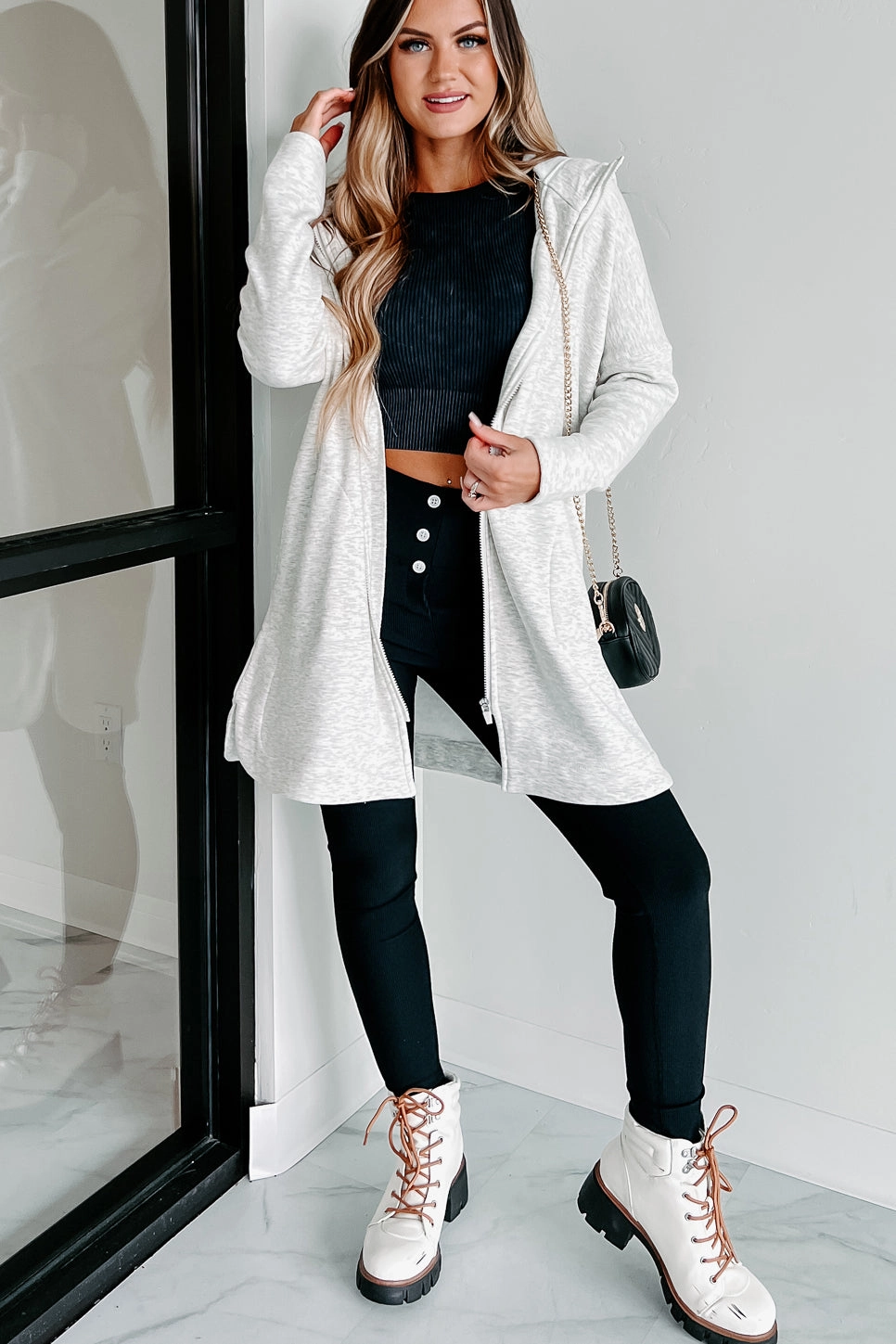 Finding My Stride Longline Zip-Up Jacket (2 Tone Grey) Ergonomic Cut Thermal Regulation Fabric