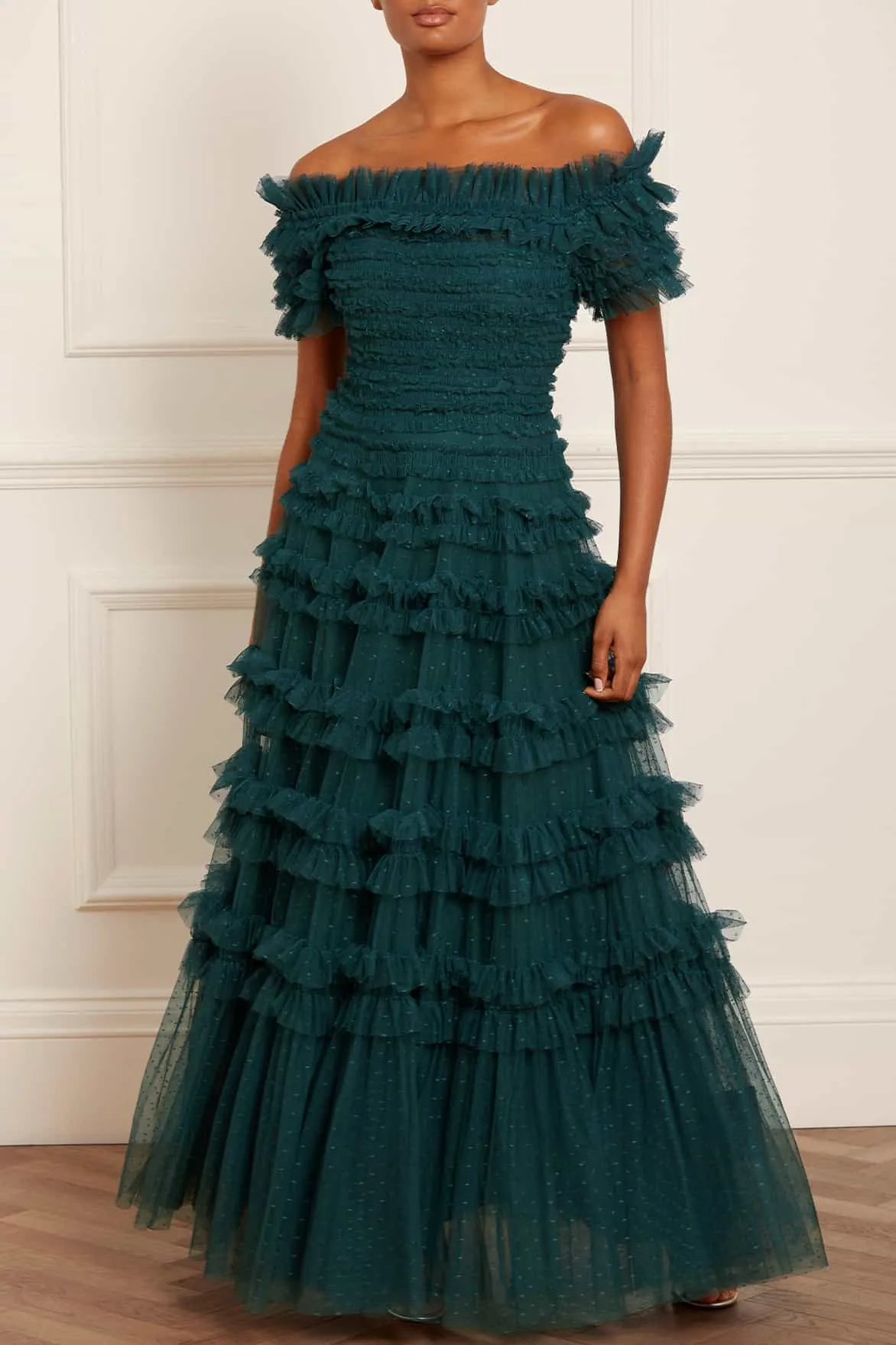 Fresh Look Lisette Ruffle Off Shoulder Gown