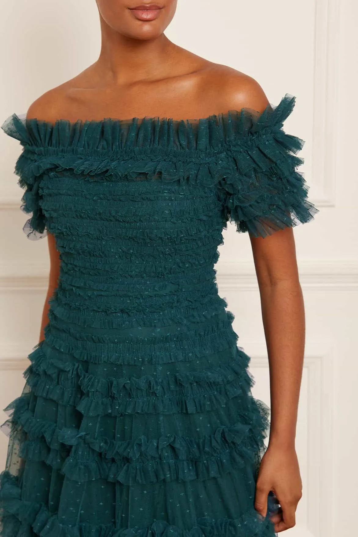 Lisette Ruffle Off Shoulder Gown PlushLining