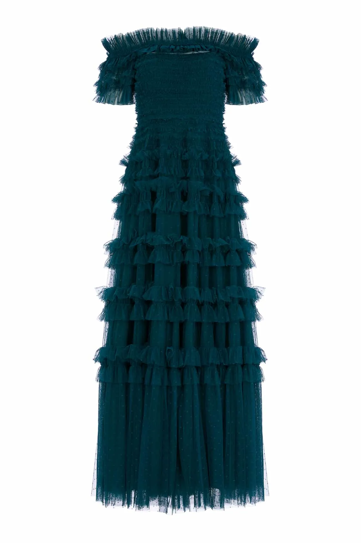 Fall Comfort Lisette Ruffle Off Shoulder Gown