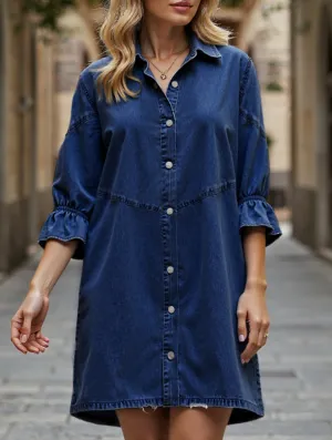 Soft Air Garden-Party Single-row multi-button denim dress