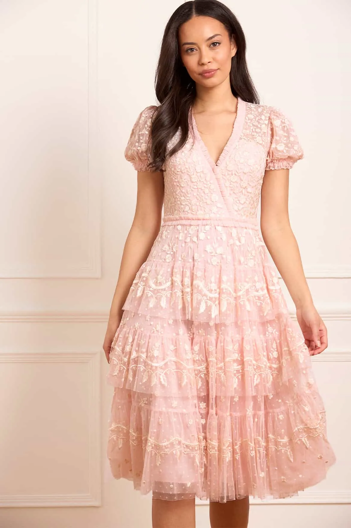 Layered Lace Midaxi Dress Night Party Fall Piece