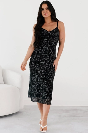 Light Outfit Best-Seller Just One Smile Polka Dot Midi Dress (Black/White)