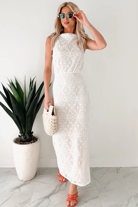 Urban Favorite Lace Me Up In Love Lace Maxi Dress (White)