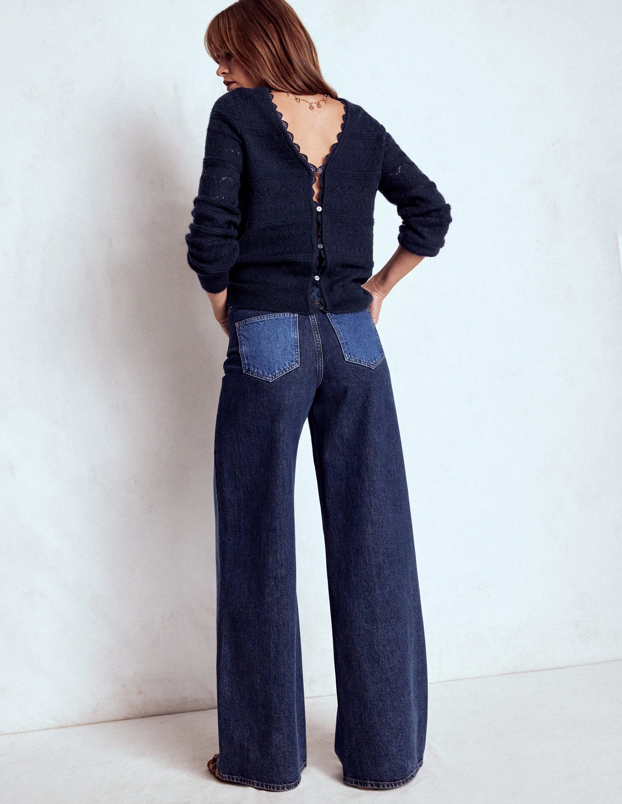 Leticia Lace Trim Jumper-Navy Abrasion Resistant Yarn