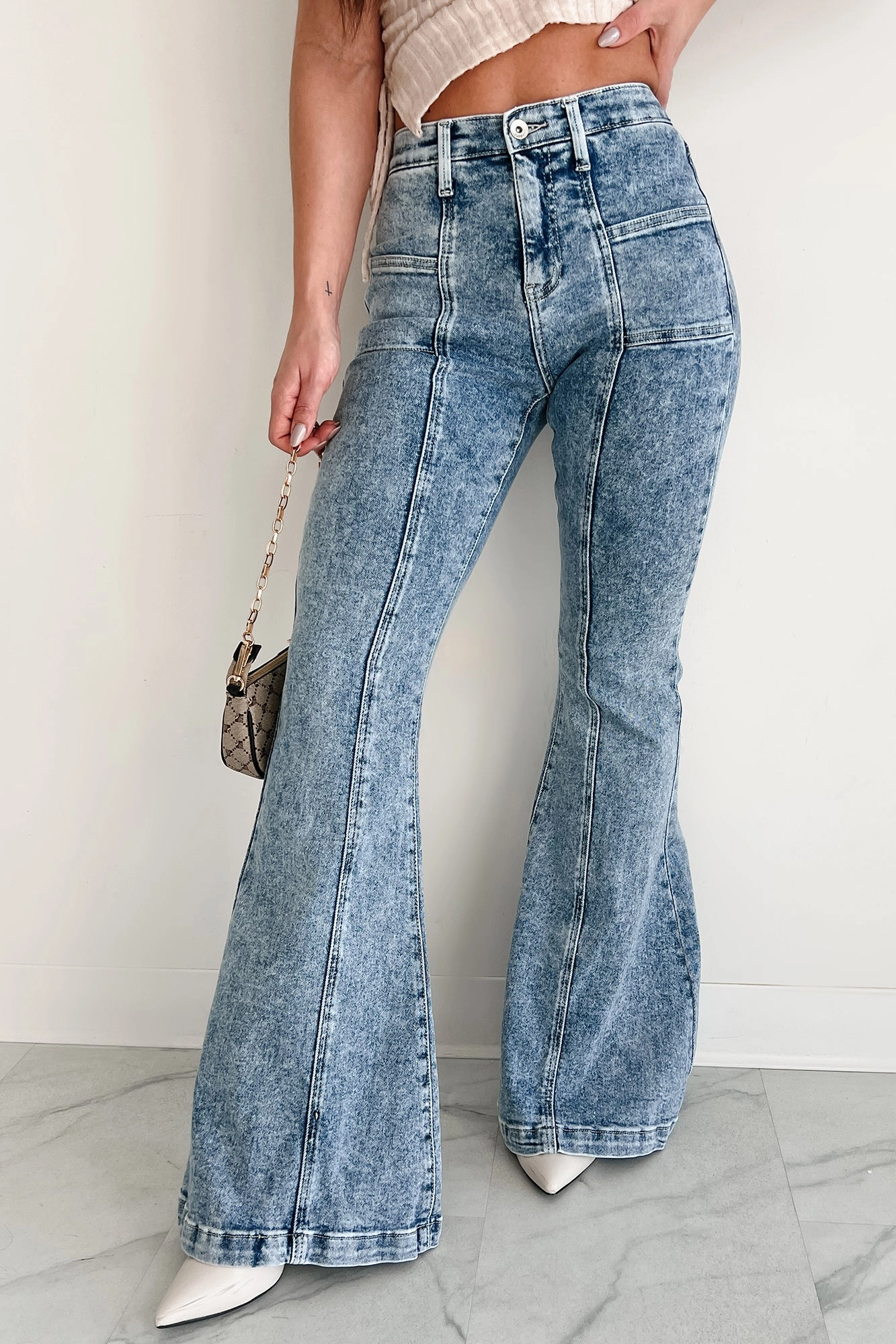Durable Seams Multi Pocket Design Mirella High Rise Boot Cut Special A Jeans (Medium Dark)