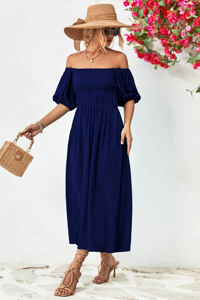 Classic Motion Outdoor Scene A STRAIGHT SHOULDER SHORT SLEEVE LONG DRESS_CWDMD1212
