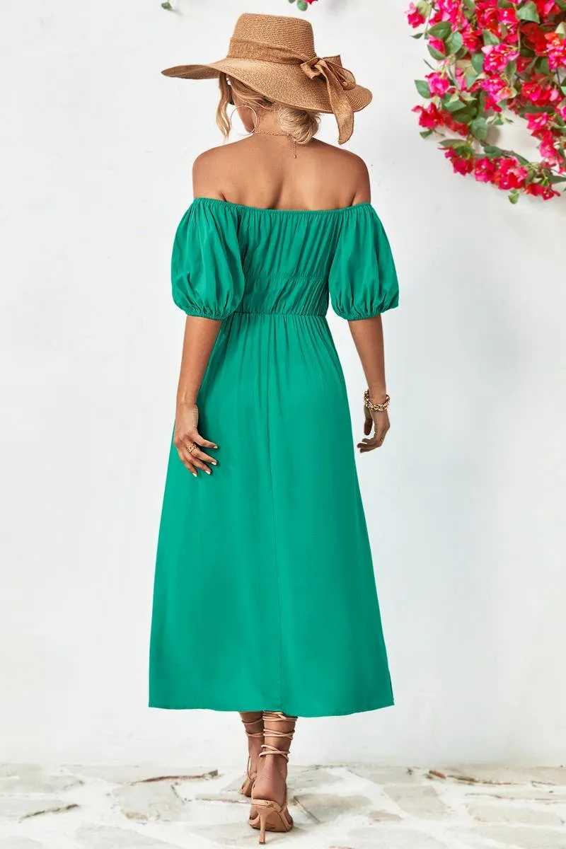 A STRAIGHT SHOULDER SHORT SLEEVE LONG DRESS_CWDMD1212 Maximalist-Trend