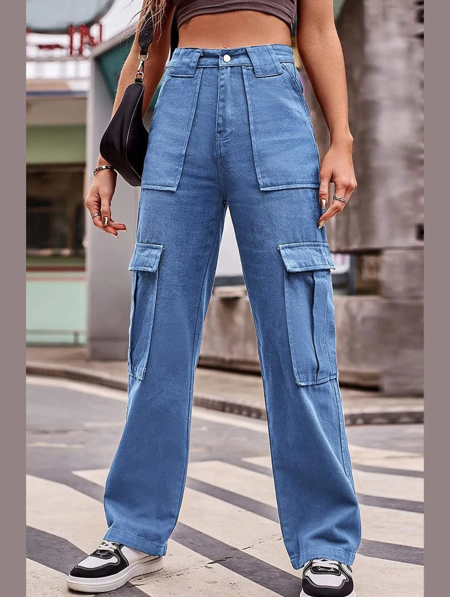 MULTI POCKET CASUAL DENIM PANTS Dark wash