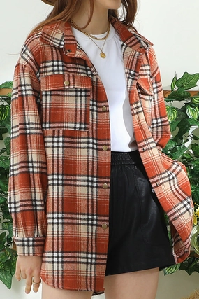 All Season Wear Fabric FlexibleMobility FLANNEL PLAID JACKET SHACKET WITHOUT SIDE POCKET