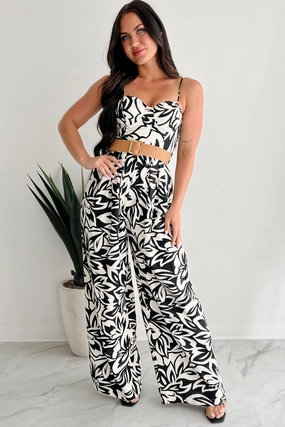 Urban Aesthetic Garden Glimmer Belted Wide Leg Jumpsuit (Black/Ivory)