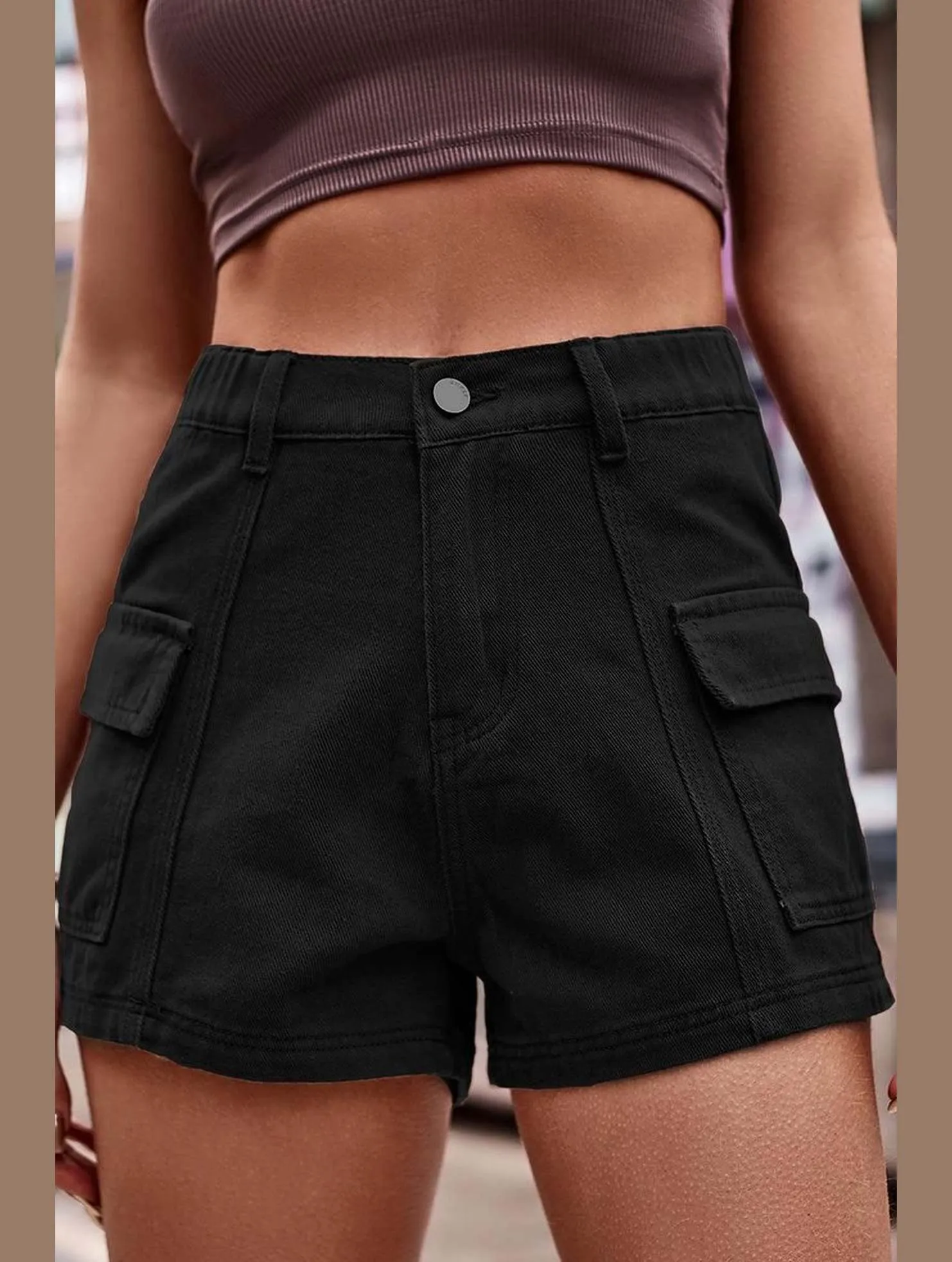 FLAT POCKET ELASTIC WAIST CARGO SHORTS Comfortable Fabric Slim Wear Design