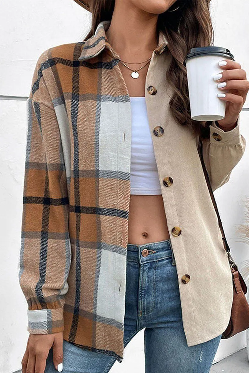 Tapered Cut WOMEN PLAID LEOPARD BUTTONED COZY FALL SHACKET