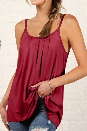 FRONT PLEATED CAMI TANK TOP WITH PLUS SIZE Layered Neckline Details Reflective Safety Trim