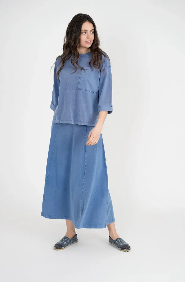 Unclear Light Denim Wash Panel Long Skirt SB3CYT2056SL Clean Cut