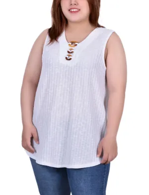Plus Size Sleeveless Ribbed Top With Triple Rings HighDensity Knit
