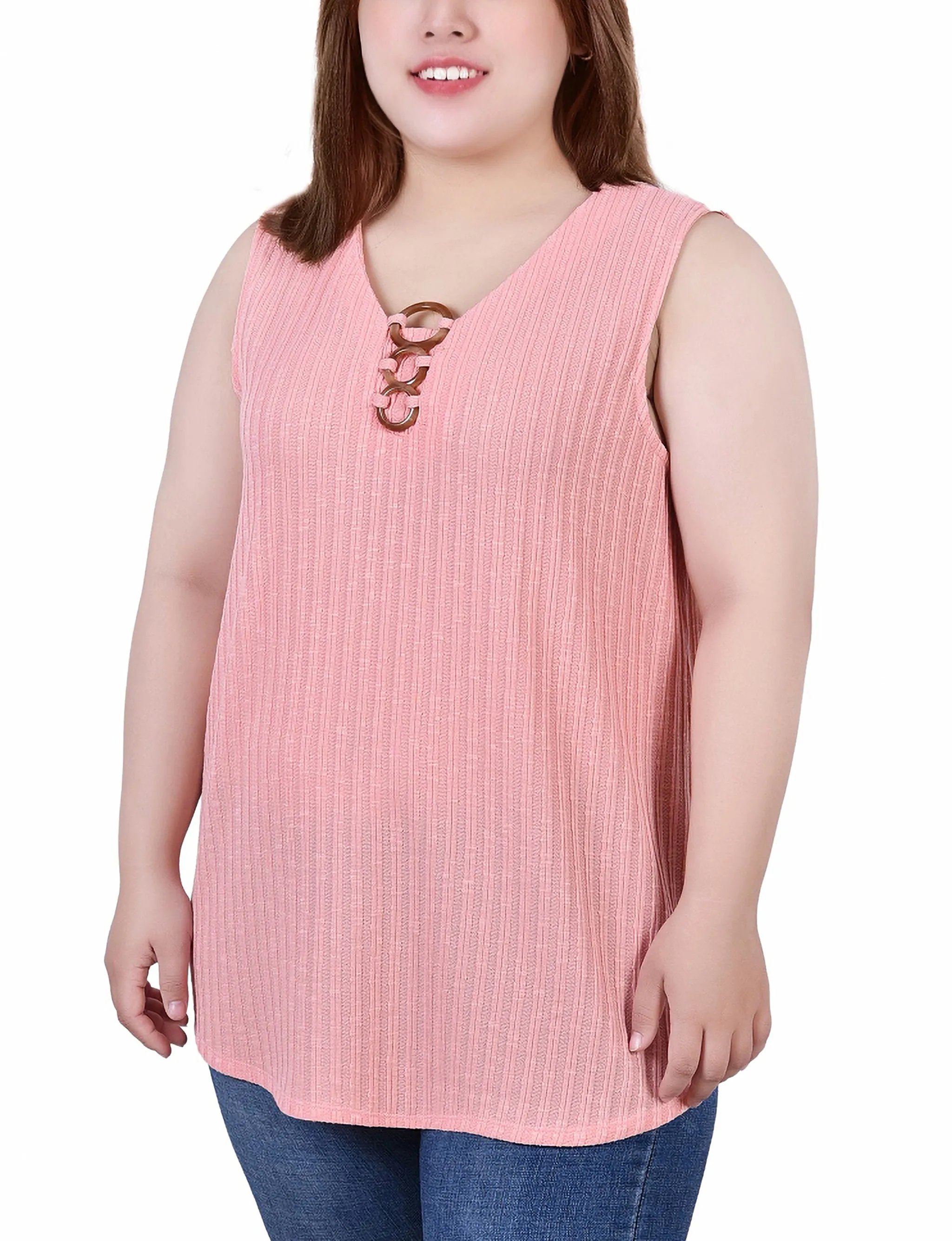 Plus Size Sleeveless Ribbed Top With Triple Rings Low Profile Seaming