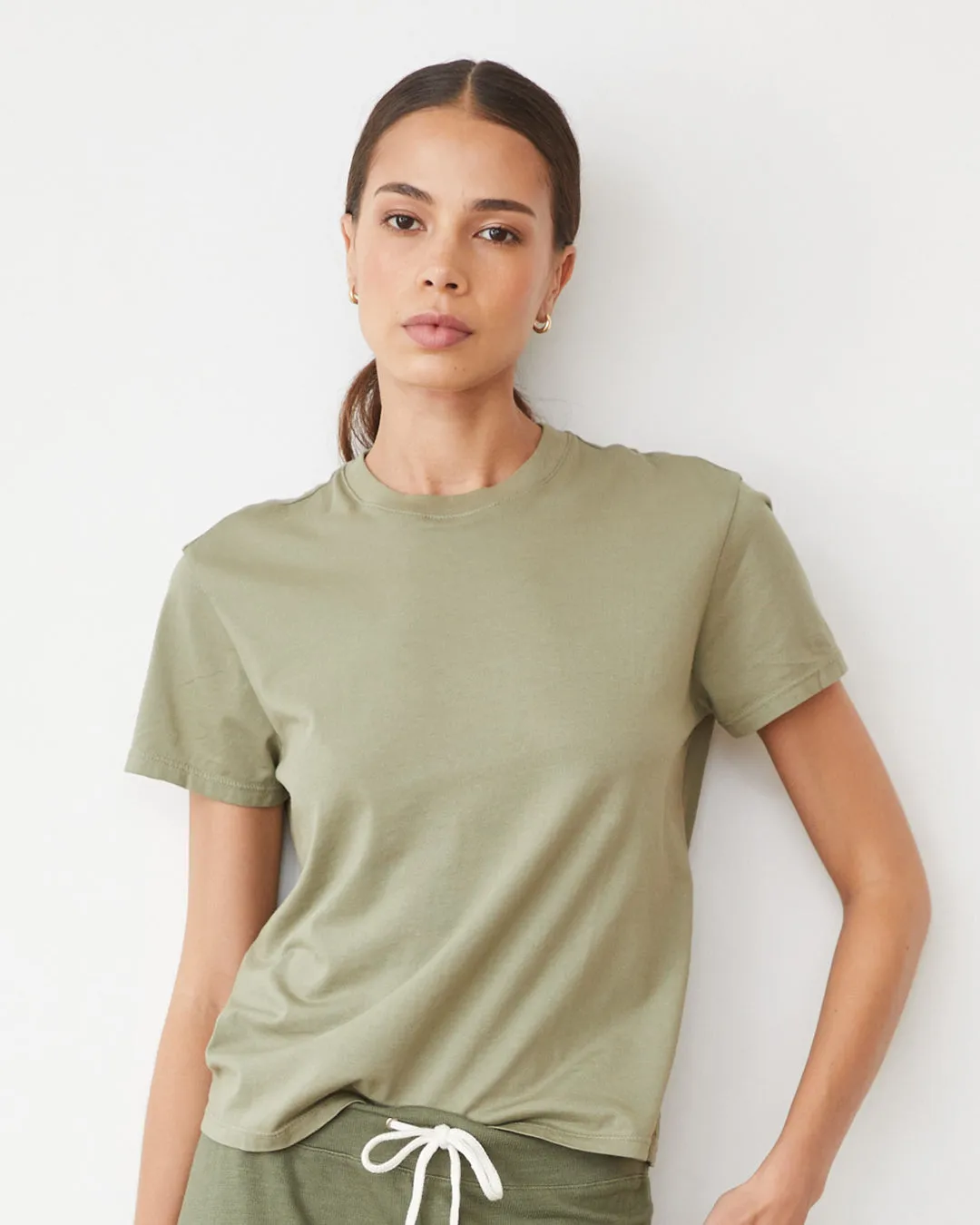 Basic Crew Neck Tee Two Tone Texture Effect HighNeckCut