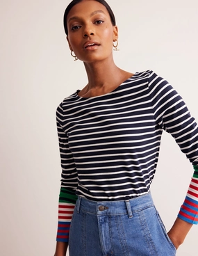 Ella Long Sleeve Breton-French Navy, Ivory Multi Cuff High Collar Protection Design