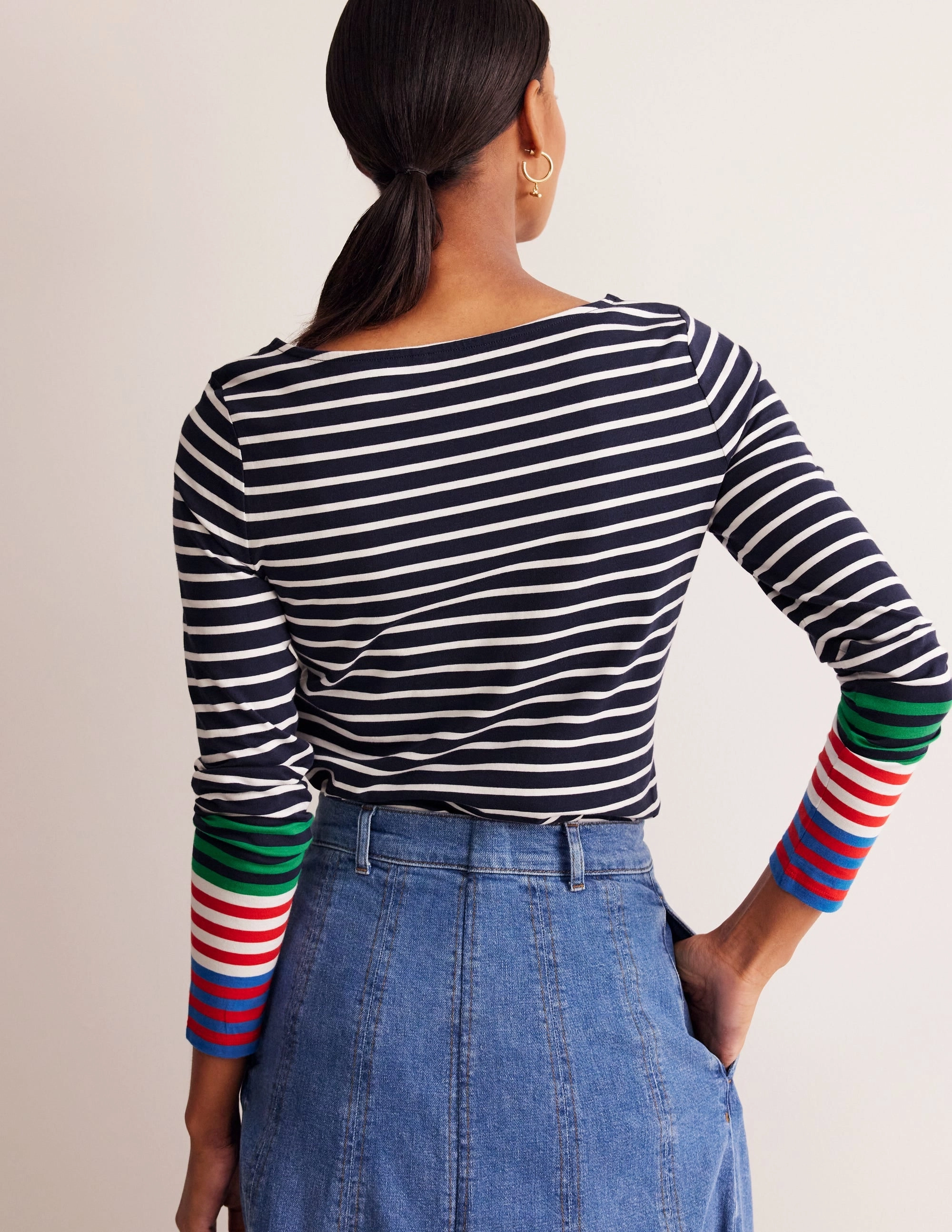 Soft Material Yarn Dyed Stripes Ella Long Sleeve Breton-French Navy, Ivory Multi Cuff