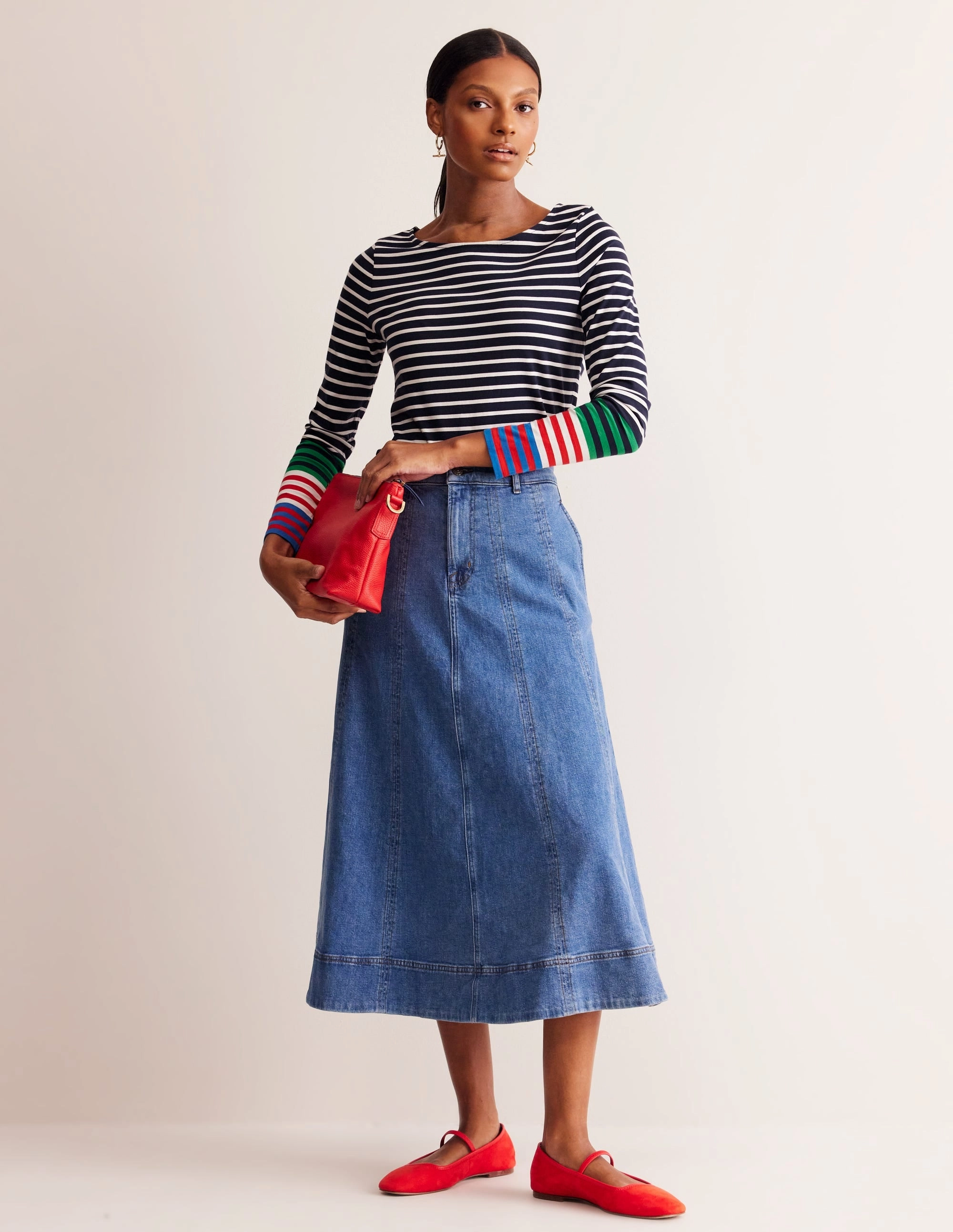 Circular Knit Technique Ella Long Sleeve Breton-French Navy, Ivory Multi Cuff