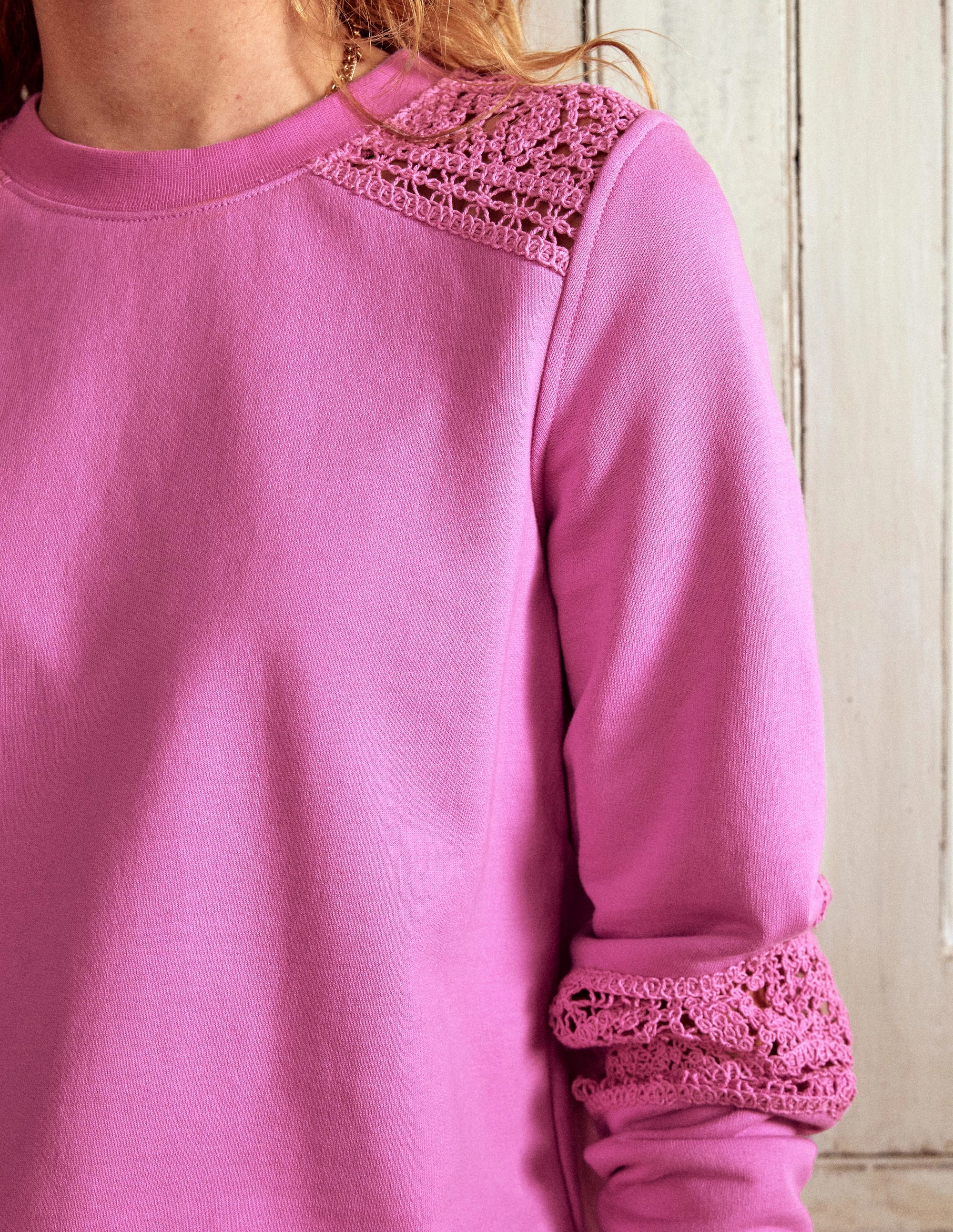 Crochet Trim Sweatshirt-Purple High Durability Material