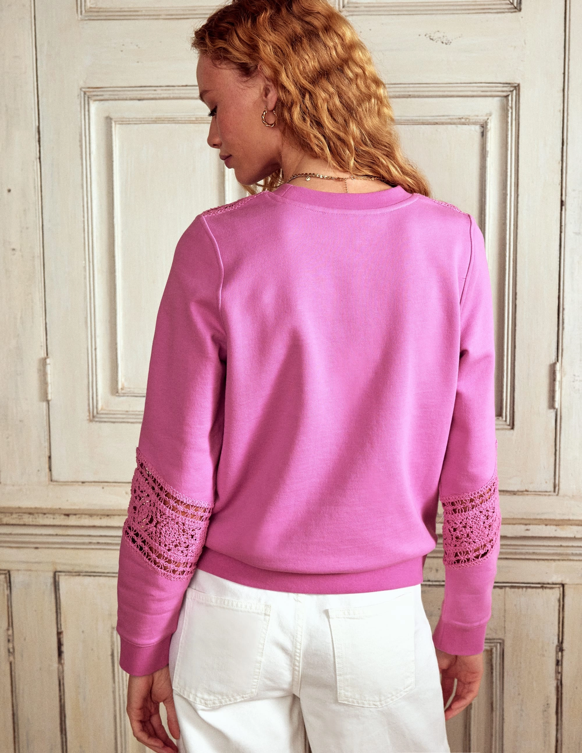 Crochet Trim Sweatshirt-Purple ElasticTrimming Bohemian style