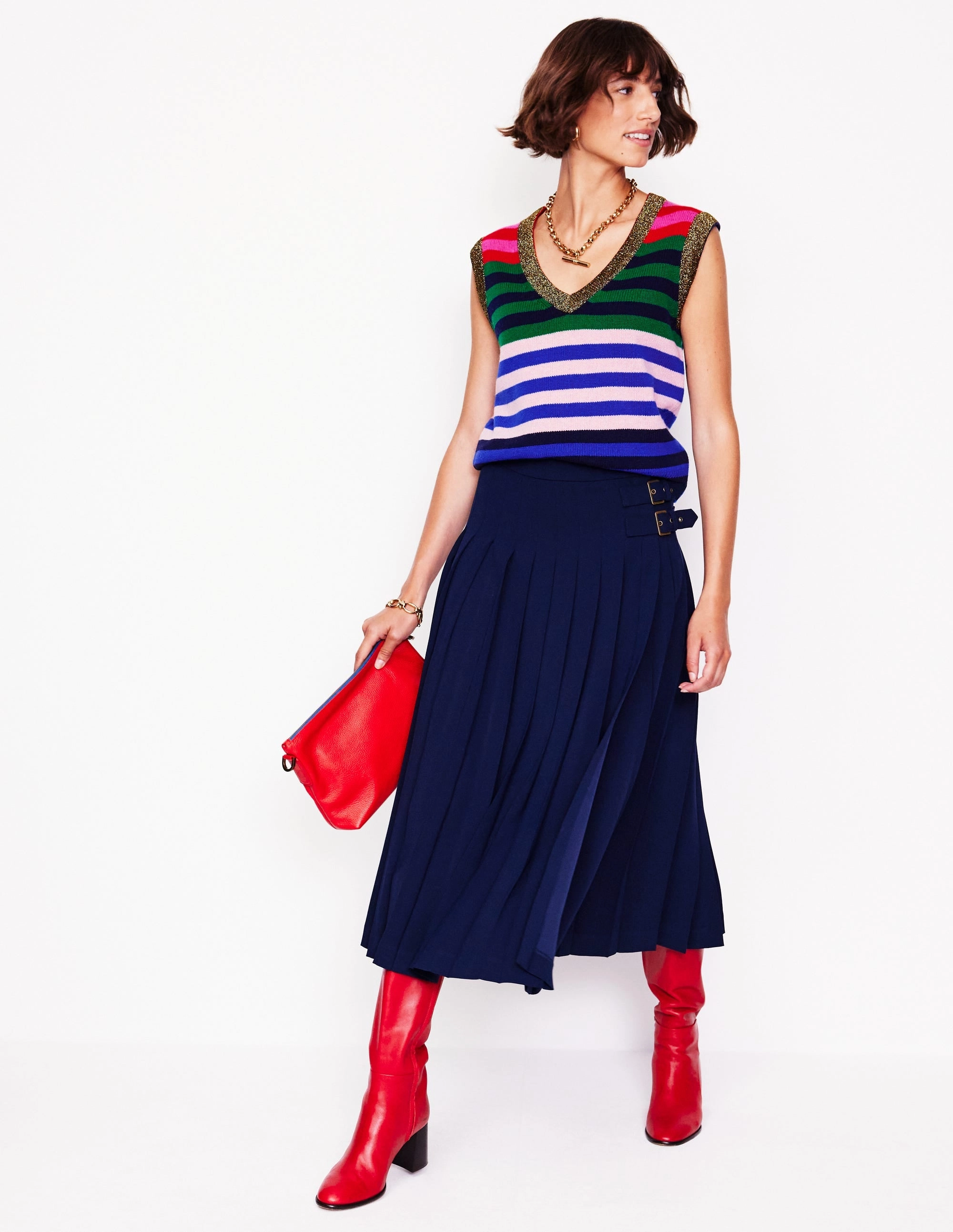 Olivia Merino Tank-Multi, Rainbow Stripe Crisp Look Ultra Soft Yarn