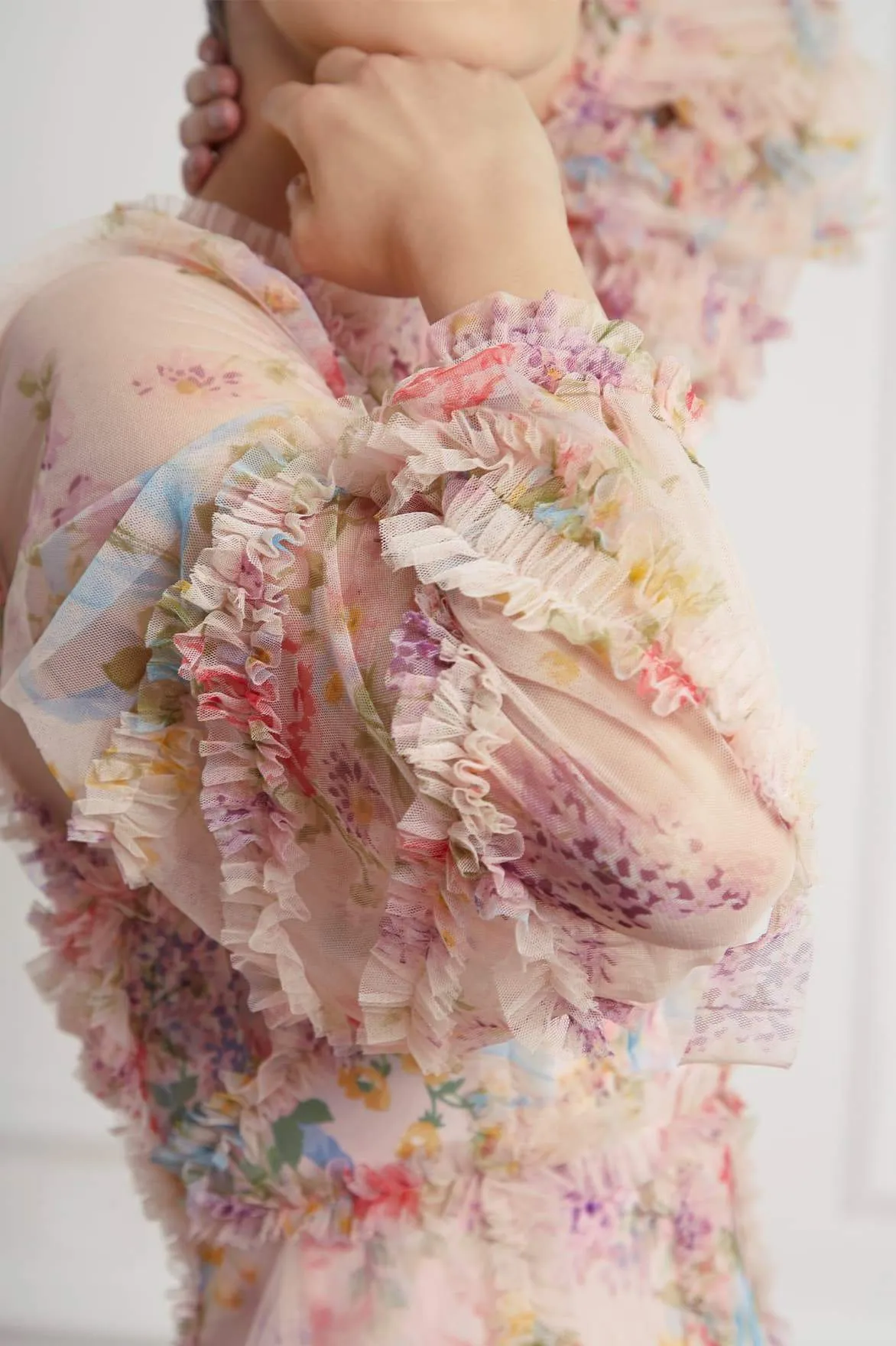 Perfect Waist Floral Diamond Ruffle Gown