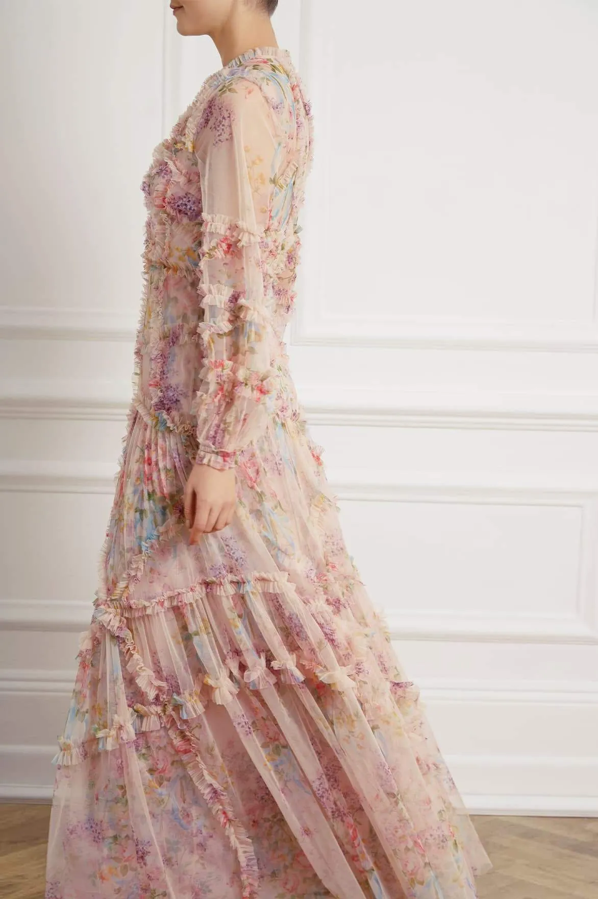 Floral Diamond Ruffle Gown Smart And Comfortable