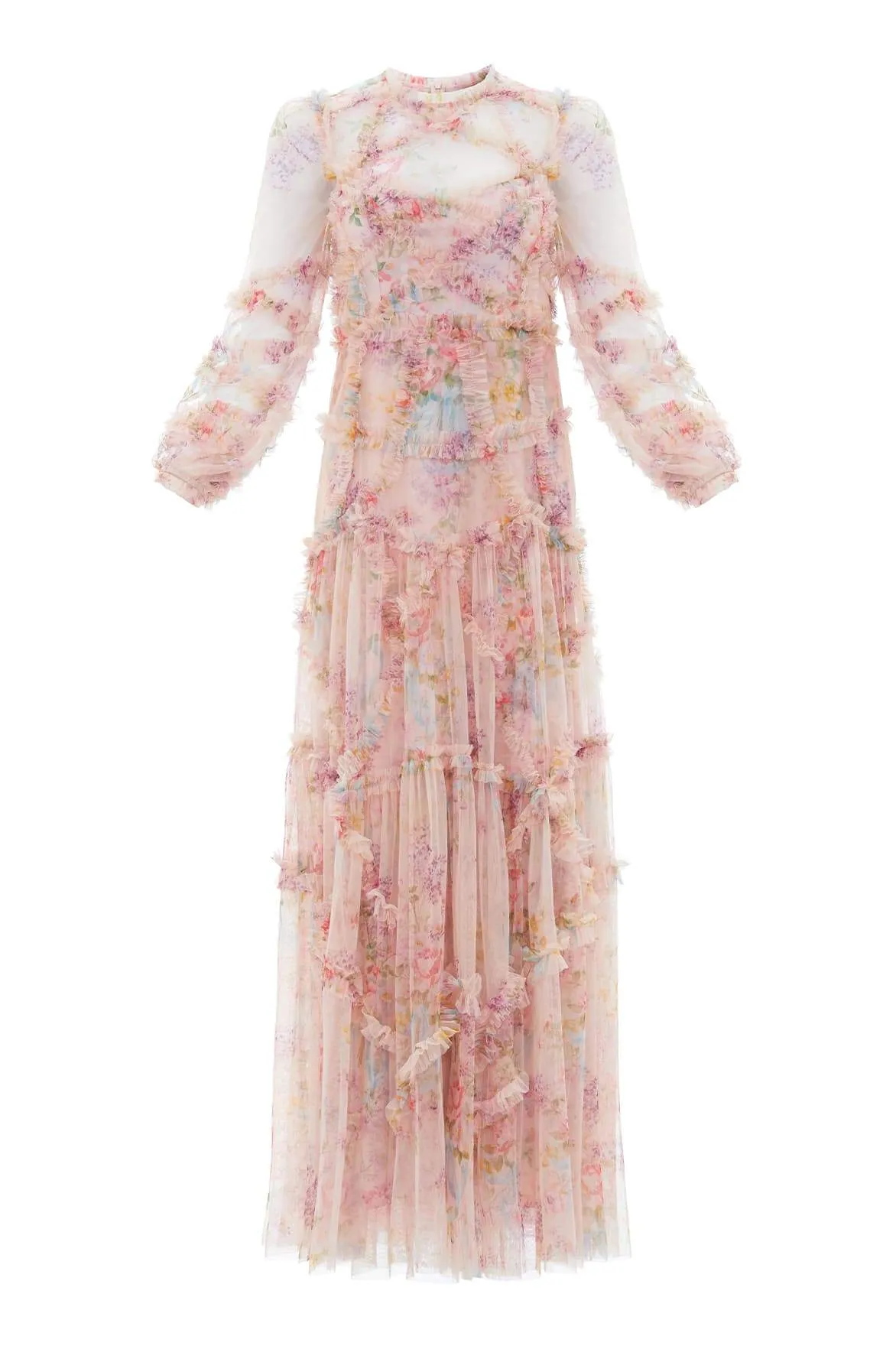 loose silhouette Floral Diamond Ruffle Gown