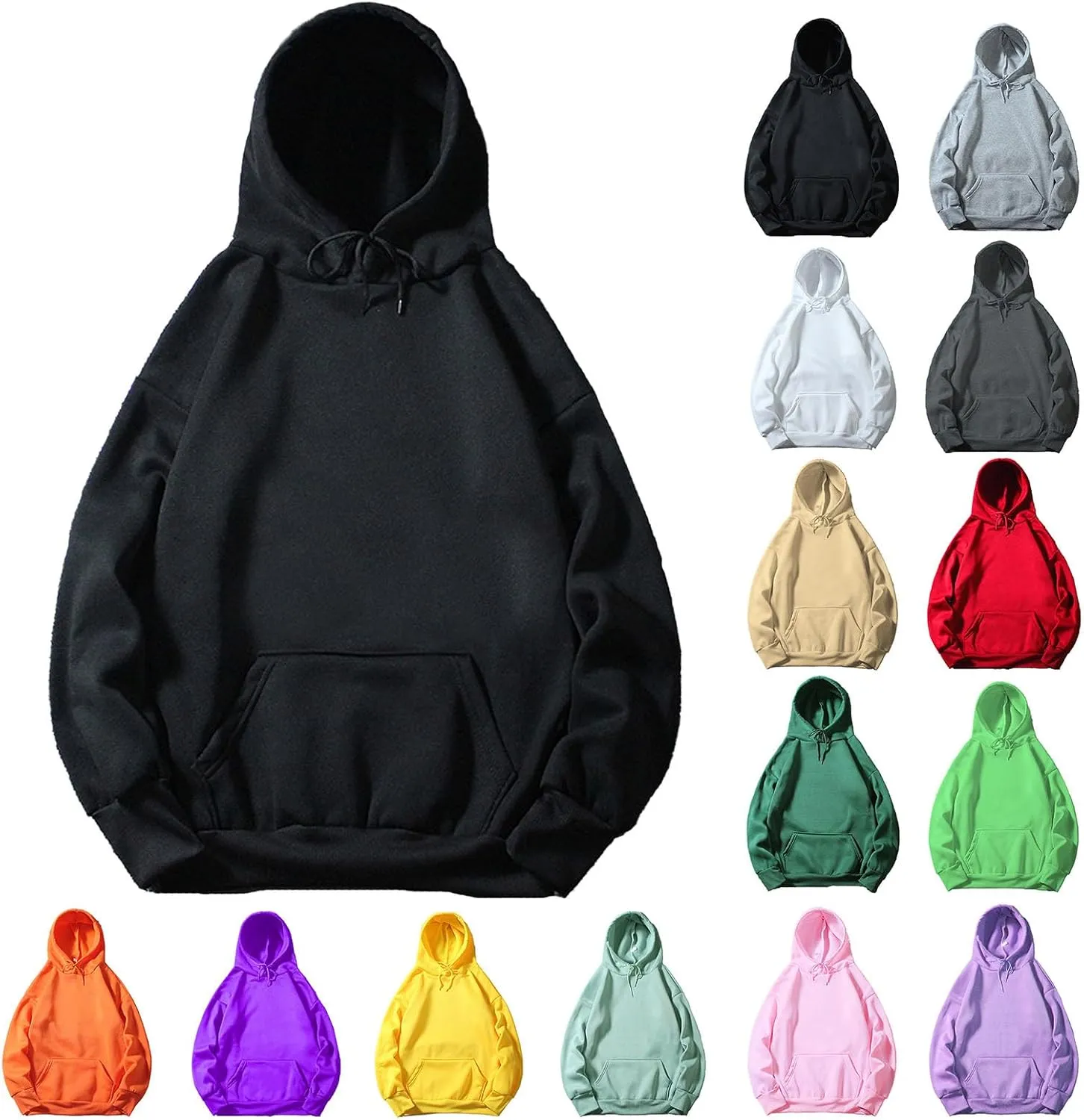 Fleece Hoodies for Women Casual Long Sleeve Sweatershirts Drawstring Loose Pullover Soild Color Tops